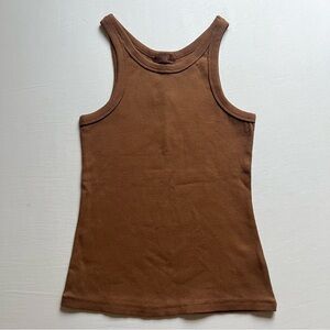 NUUDS brown rib knit cotton spandex blend scoop neck tank top